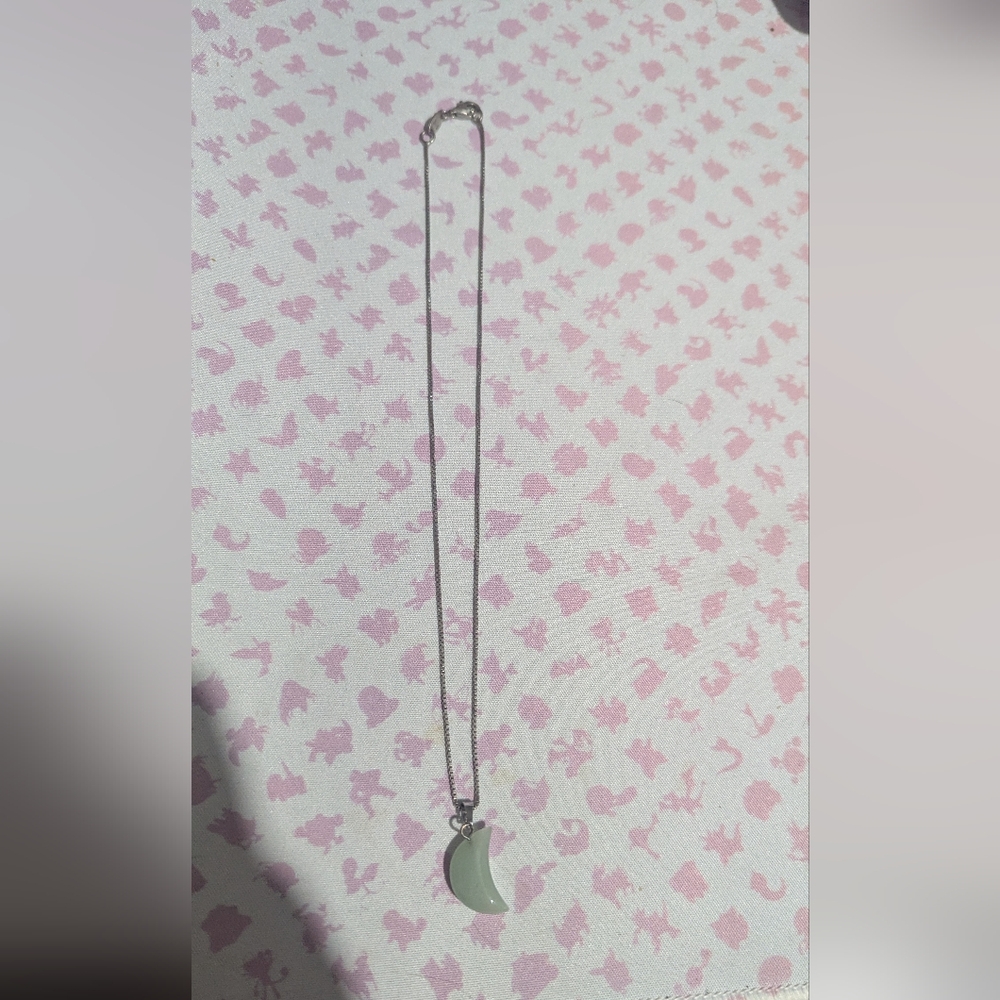 Silver Green Moon Pendant Necklace